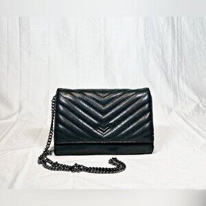 Botkier New York Black Leather Organizer Clutch Wallet Chain Strap Crossbody Bag
